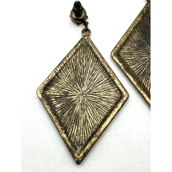 Yellow Diamond Rhombus Dangle Earrings Drop Mod Retro Fash - Picture 5 of 7